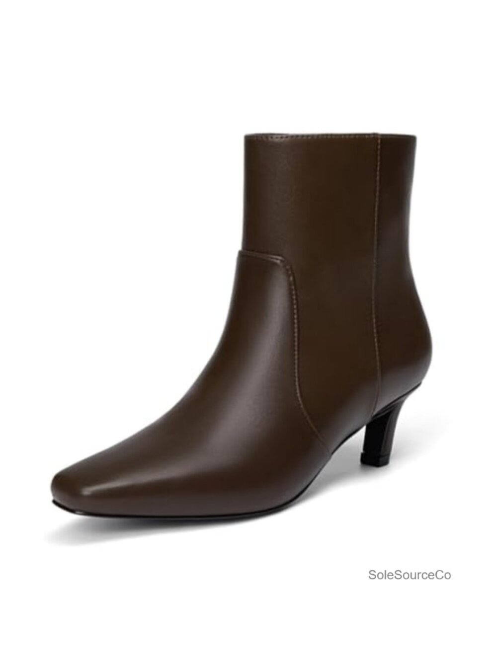 Faux Leather Square Toe Ankle Boots Low Block Heel Side Zipper